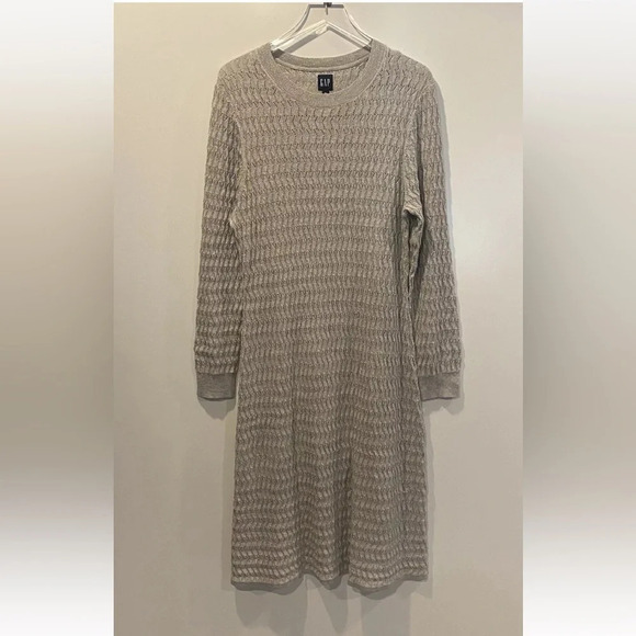 GAP Heather Gray Textured Midi Sweater Dress Metallic Womens Size XL (1528) - Picture 3 of 6